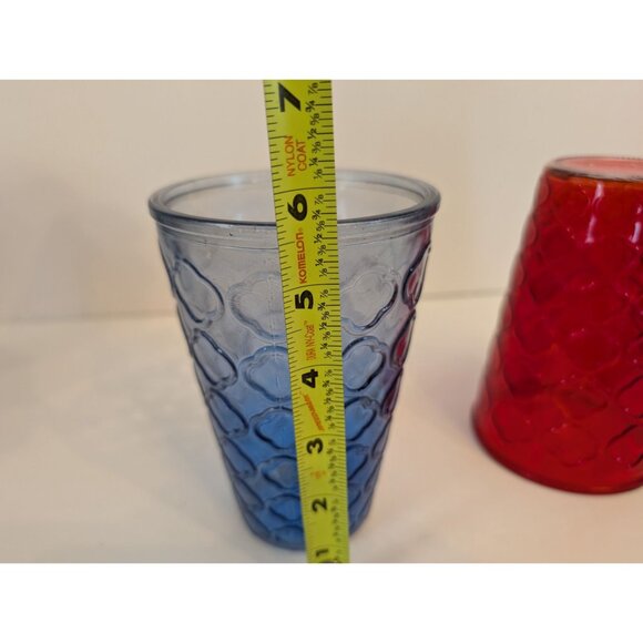 Set Of 2 Vintage Blue & Red Embossed Pattern Drinking Glasses 16 Oz Each - Picture 9 of 9